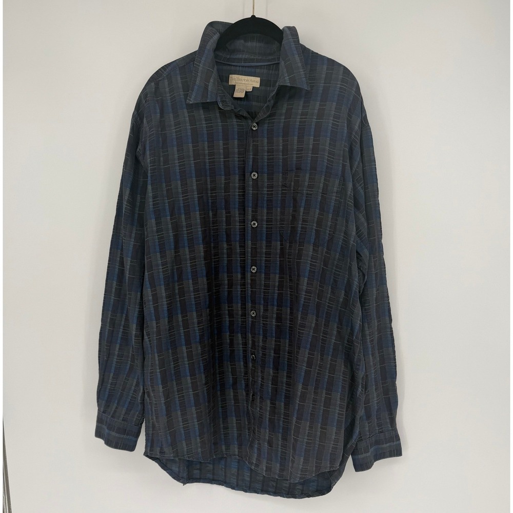 Territory Ahead Mens XLT Blue Green Plaid Textured Long Sleeve Button Down Shirt
